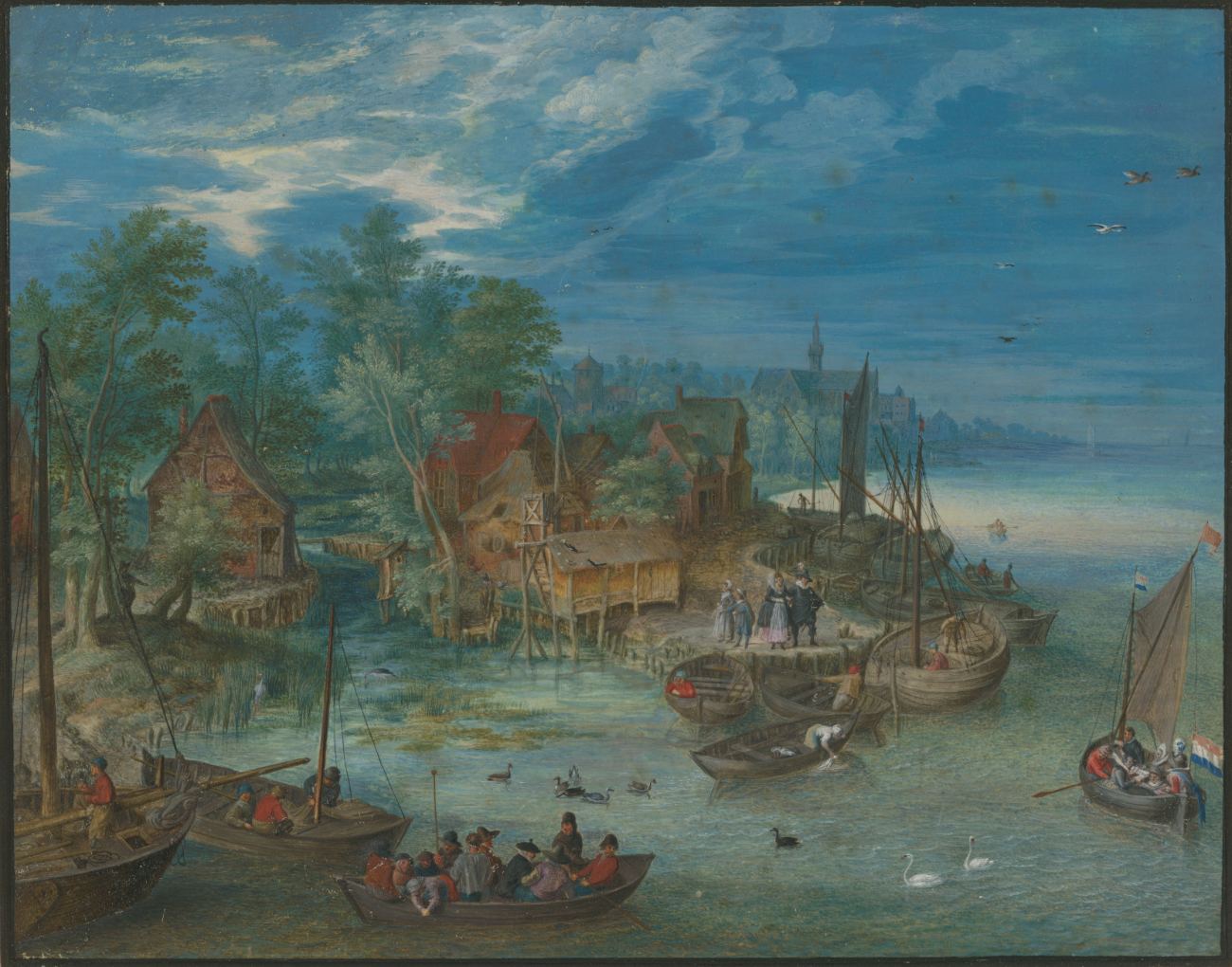 Brueghel — Flussufer mit Booten